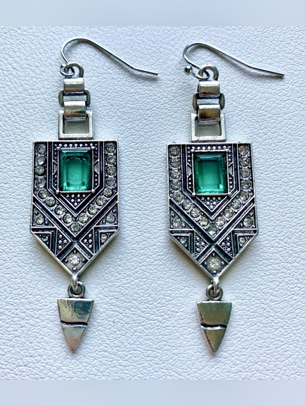 Elegant Silver and Green Geometric Earrings